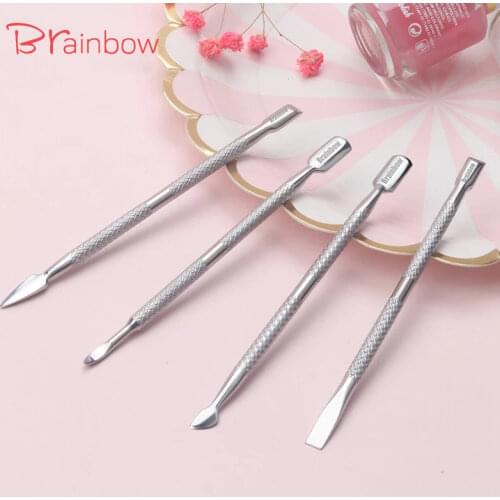 Brainbow 4pcs/pack Nail Cuticle Pusher Stainless Steel Two Sided UV Gel Cuticle Removal Dead Skin Pusher Nail Art Manicure Tools