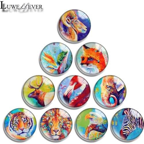 12mm 14mm 16mm 20mm 25mm 30mm 40mm 707 Colorful Animals Mix Round Glass Cabochon Jewelry Finding 18mm Snap Button Charm Bracelet
