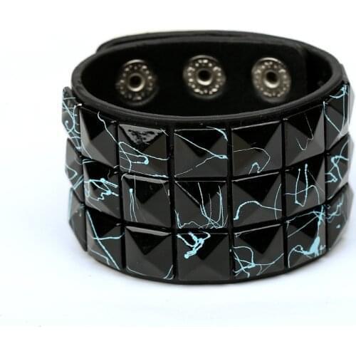 Punk Trendy Bracelets Pu Men Women Multicolor Square Nail Bracelet Imitation Leather Bracelet Bracelet Hand Accessories Jewelry