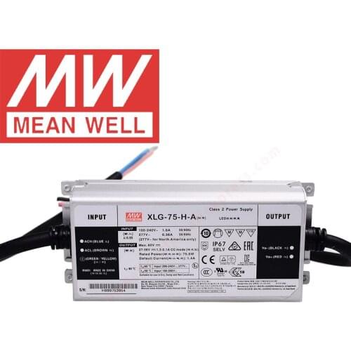 Mean Well XLG-75-H-A IP67 Metal Case Street/Skyscraper lighting meanwell 1300-2100mA/27-56V/75W Constant Power Mode LED Driver