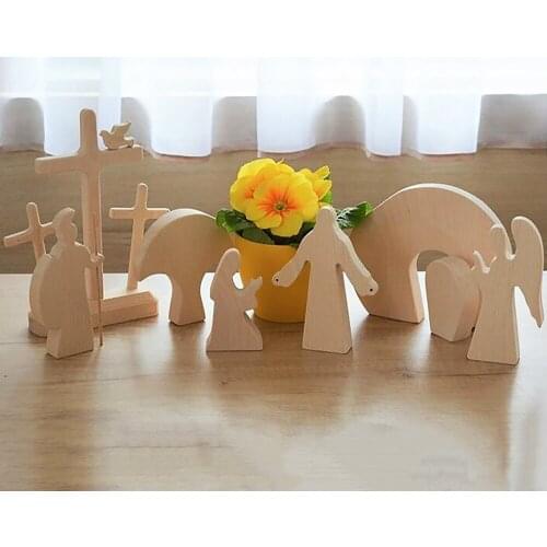 Easter Scene Wooden Decoration Spring Easter Risen Christ Figurine Easter Crafts for Home Table Ornament Dropship