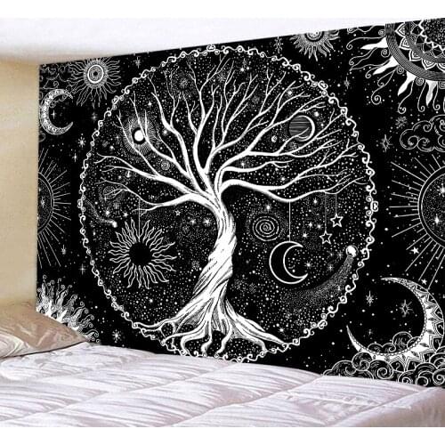 Black And White Moon Sun Mandala Tapestry Bohemian Decoration Wall Hanging Psychedelic Starlight Art Wall Cloth Home Room Decor