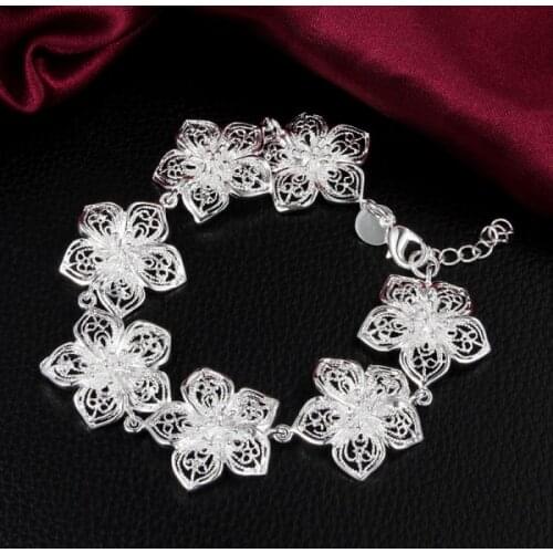 H317 top quality Silver color bride jewelry carved hollow flowers bracelets &bangles beautiful romantic wedding gift Sale