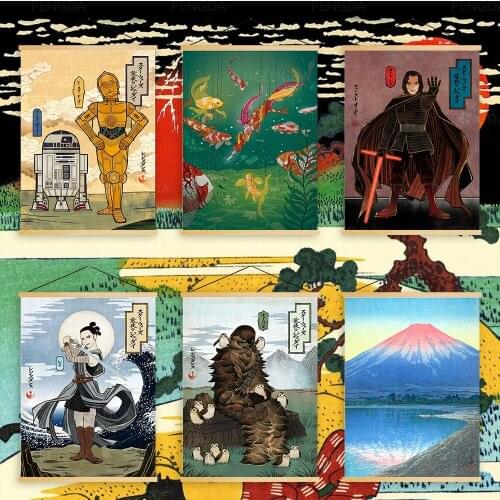 Canvas Wall Art Vintage Print Painting Solid Wood Hanging Scrolls Japan samurai Posters Home Decor Living Room Modular Pictures