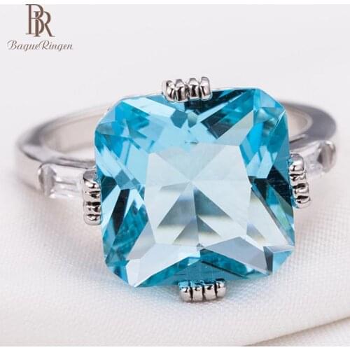 Bague Ringen NEW HOT SALE High Quality Finger Jewelry for Lady Engagement Princess ring Inlaid Shallow Sea Blue Topaz Gift Party