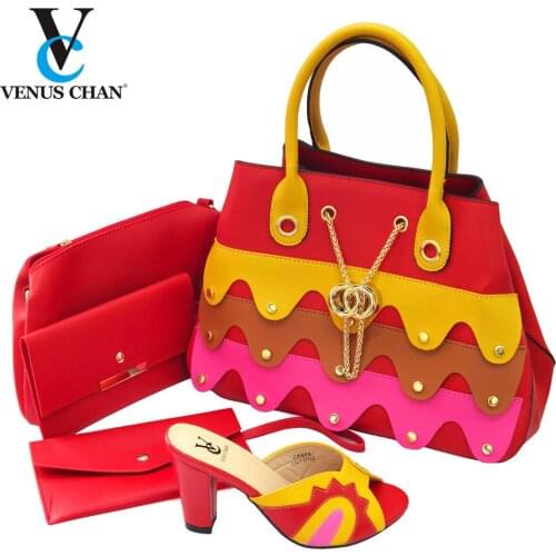 Mature Ladies African Shoes With Matching Bags Set Italian Womens Party Shoes and Bag Sets The Red Color Women High Sandals