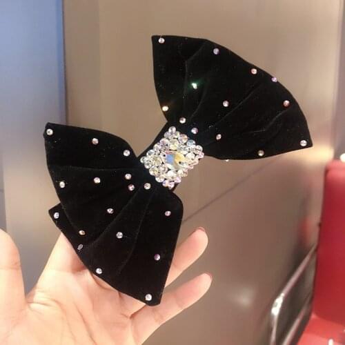 Korean Velvet Solid Color Big Bow Hairpins Girl Crystal Hair Clip Jewelry for Women Sweet Rhinestone Hairgrip Hair Accessories