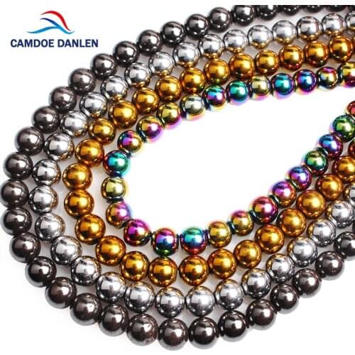 Natural Stone Black Gold Silvery Rainbow Hematite Beads Round 4-12MM Fit Diy Jewelry Charm Bracelet Necklace Making
