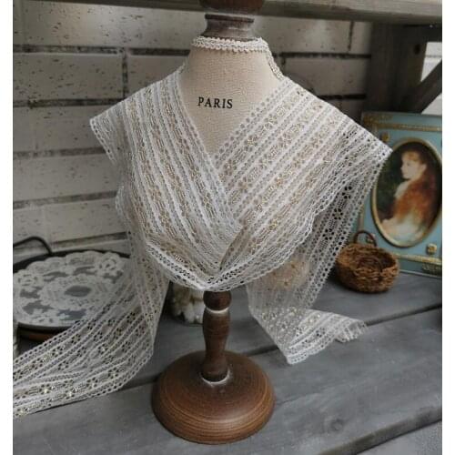 2 Meters Lace Fabric DIY Handmade Garment Accessories Sewing Swiss Embroidery Flower White Gold Lace Trim Textile Cloth