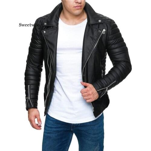 Jacket men New Mens Fashion Casual Long Sleeved Motorcycle Fur Leather Jacket Slim Fit Mens Winter Coats