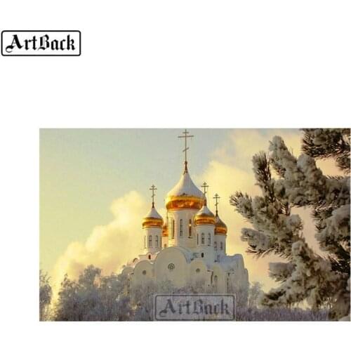 Artback square / round church full diamond painting winter landscape castle cross stitch diy 5d diamond art mosaic embroidery