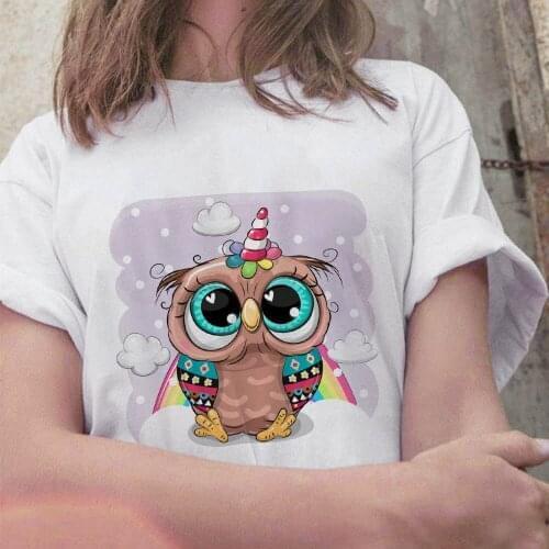 Summer Women t shirt 2021 Harajuku Kawaii Owl Cartoon 90s Ladies Tees Casual White Short sleeve tee shirt femme Plus Size XXXL