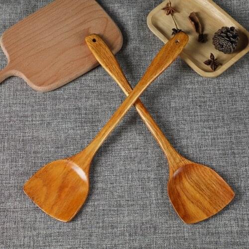 Teak Wood Turner Long Handle Spatula Kitchen Turner Non Stick Cooking Utensils Wooden Spatula Slotted Turner Set Wooden Utensils