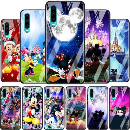Mickey Minnie cute for Huawei P40 P30 Pro Plus P20 P10 Lite P Smart Z 2021 2020 2019 Luxury Tempered Glass Phone Case
