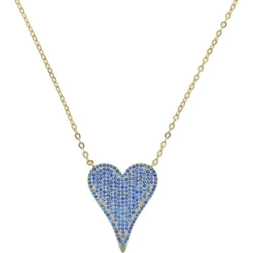 Micro Pave Colorful CZ White Red Blue Green Zirconia Big Heart Necklace For Women