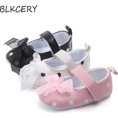 Fashion Baby Girls Crib Shoes Newborn First Steps Toddler Bows Dots Loafers Infant Tenis for 1 Year Old Footwear Doll Shoes Gift