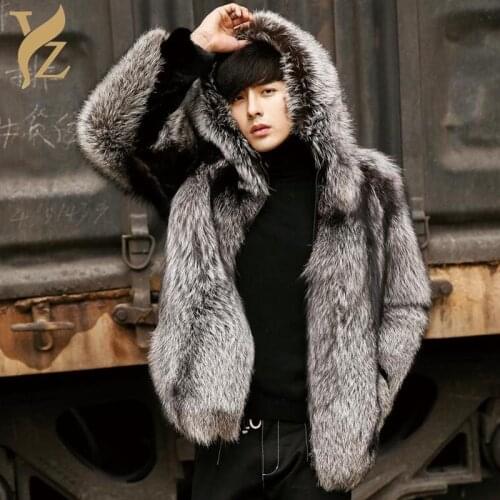 Fashion Red Fox Fur Coats With Nature Mink Sleeves Creative Design Real Fur Jackets Warm Fox Hood Capped Men Winter Clothes 2021