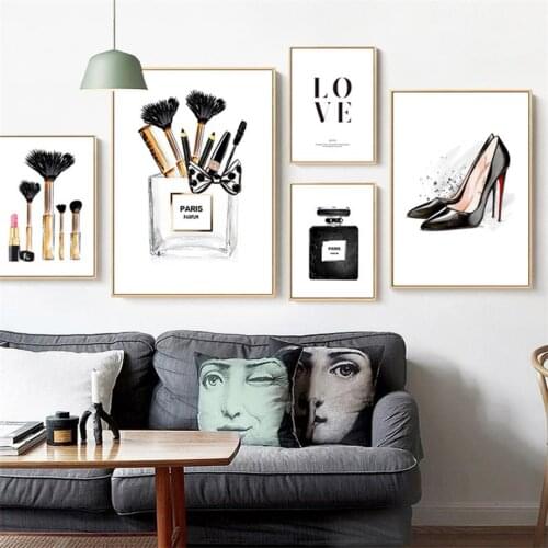 Fashion Makeup High Heel Flower Perfume Bag Wall Art Canvas Painting Nordic Poster And Prints Wall Picture For Living Room Decor