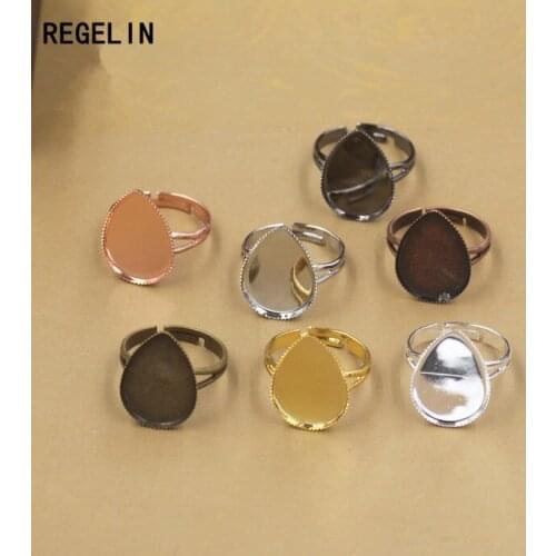 REGELIN 10pcs Ring Settings Water Drop Ring Cabochon Bases Bezel Tray Fit 13x18/18x25mm Cabochon Cameo DIY Finger Rings Findings