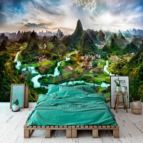 Custom Mural Wallpaper 3D Nature Landscape Mountains And Rivers Wall Painting Living Room Bedroom Home Decor Papel De Parede 3 D