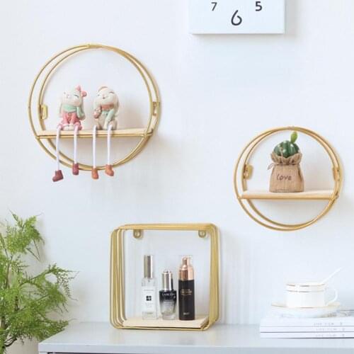 Nordic Iron Round Wall Storage Shelf Wall Hanging Geometric Storage Rack Wall Decoration For Living Room Bedroom Flower Holder