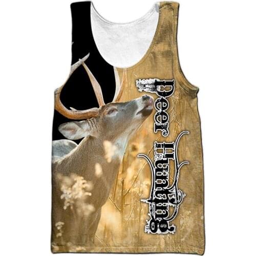 New mens summer undershirt beautiful deer hunting 3D print Harajuku undershirt unisex street casual sports undershirt