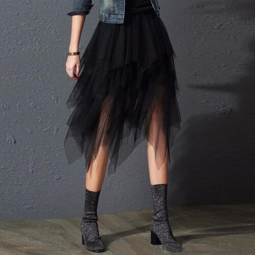 New Fall Trends Irregular Black Tulle Skirts jupe Womens 2020 Mid-Calf Soft Mesh Skirt женские юбки mujer faldas