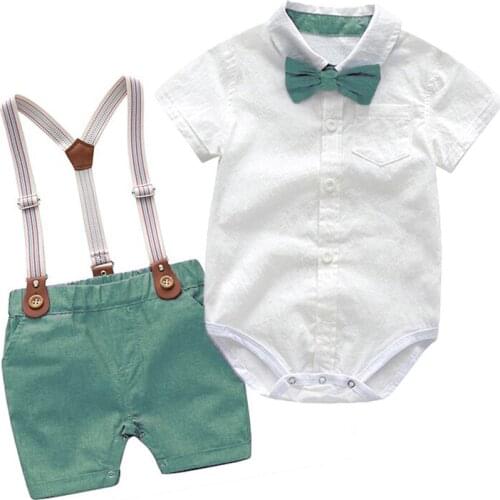 Baby Boy Clothes Summer Gentleman Birthday Suits Newborn Party Dress Soft Cotton Solid Rmper + Belt Pants Infant Toddler Set