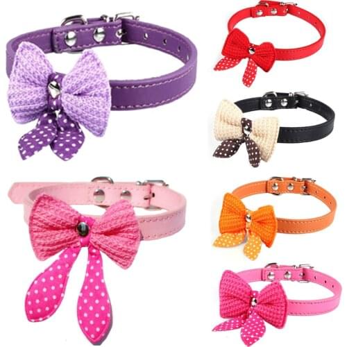 Dog Collar Bling Sequins Bow Leather Pet Collar Puppy Choker Cat Necklace Dog Leash XS S M Collar De Perro coleira mascota gato