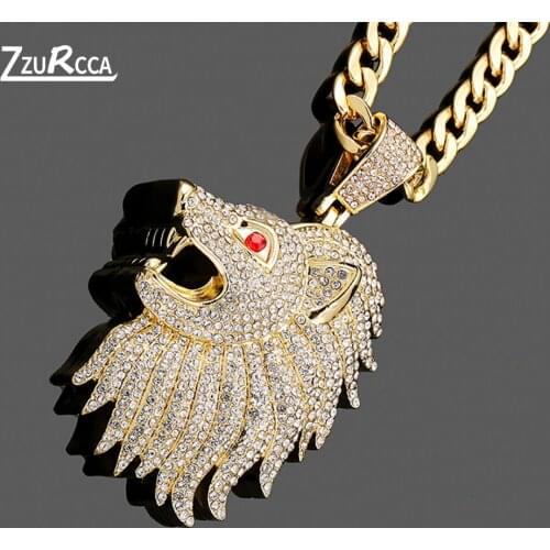 Iced Out Lion Animal Pendant Necklace Bling Rhinestone Cz Link Chain Gold Color Men Necklace Fashion Hip Hop Jewelry Accessory
