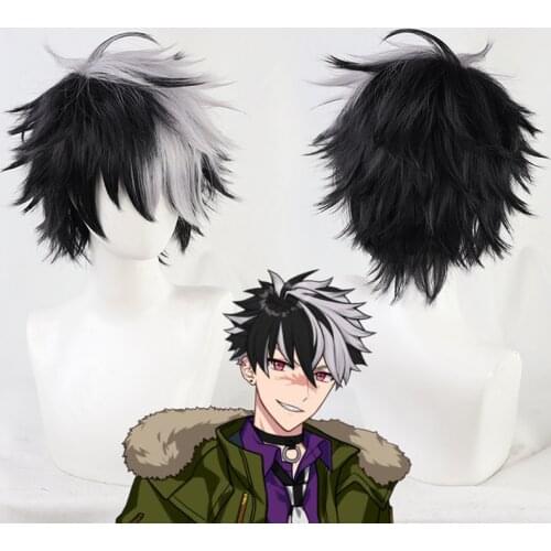 Bradley Wigs Short Black Grey Mixed Synthetic Hair Cosplay Anime Wigs Game Mens Play Role + Wig Cap