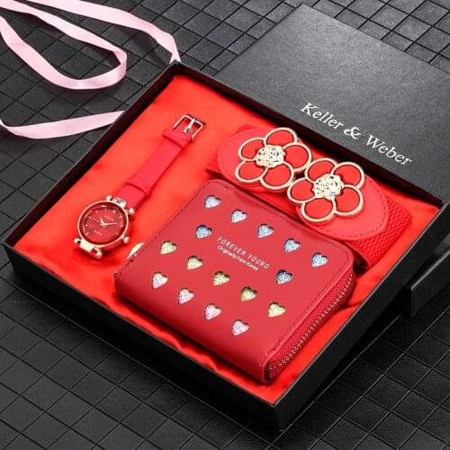 Watch Wallet Gift Set Ladies Exquisite Women Quartz Wristwatches Comfortable Leather Female Belt Wedding Birthday