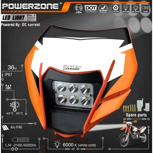 PowerZone Motorcycle LED Headlight Headlamp Head Light Supermoto Fairing For KTM EXC SXF MX Dirt Bike Enduro LED Headlight