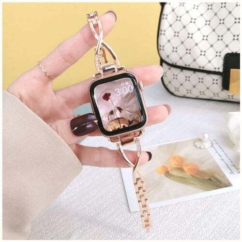 Stainless Steel Strap for Apple Watch 6 SE 40mm 44mm 38mm 42mm Womens Diamond Band on iWatch Series 5 4 3 21 Watchband Bracelet