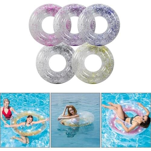 Sequin Transparent Inflatable Swim Circle Adult Swim Ring Swimming Pool Inflatable Float Adult Kids Pool Party Life Buoy
