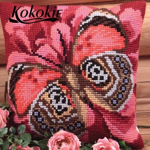 DIY cross stitch pillow kits embroider needlework kits fabric embroidery yarn pillowcase decorative butterfly throw pillow case