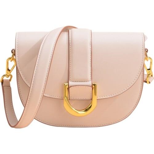 New In Women Small Real Leather Solid Saddle Crossbody Bag