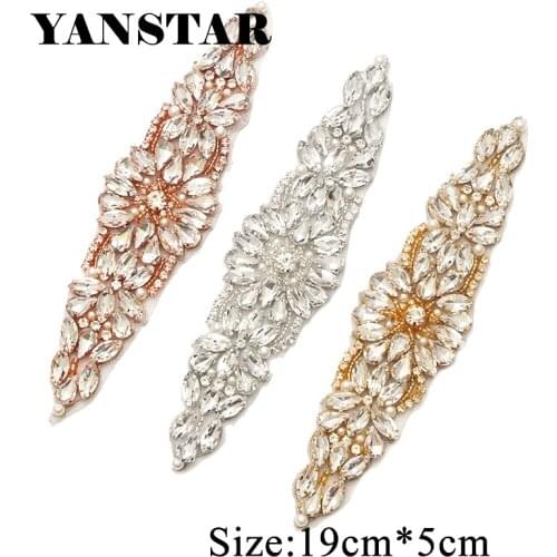 YANSTAR(10pcs) Wholesale Bridal Rose Gold Crystal Rhinestones Appliques Iron On For Wedding Dress Sash YS934