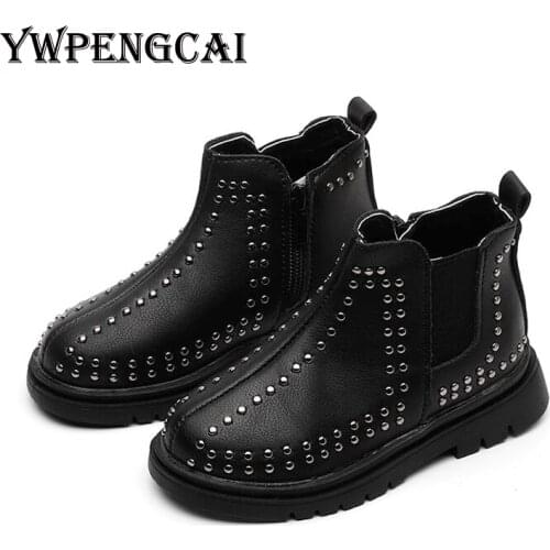 YWPENGCAI Autumn Winter Kids Boots Boys Rivets Martin Boots Girls PU Leather Ankle Boots Size 26-36