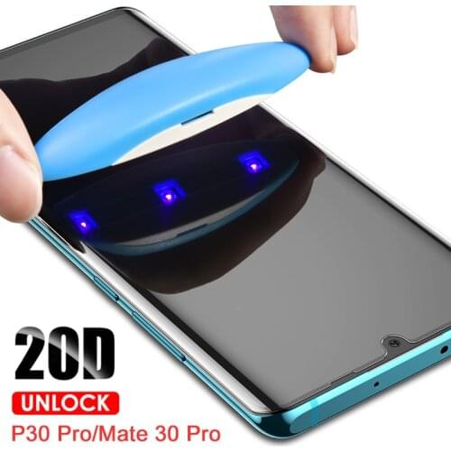 UV Full Liquid Glue Screen Protector For Huawei P30 P40 Pro Nova 7 Mate 40 20 Honor 30 Pro Plus 3D Curved 9H Tempered Glass Film