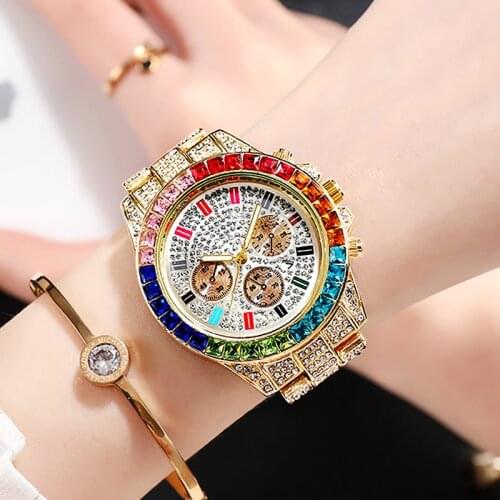 Women Wrist Watch For Female Clock relogio feminino 2021 Golden Bracelet Ladies Wrist Watches Rose Gold Rainbow Colorful Watch