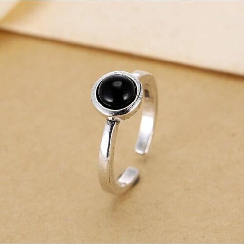 925 Sterling Silver black Open Rings For Women Personality Simple Style Lady Prevent Allergy Sterling-silver-jewelry