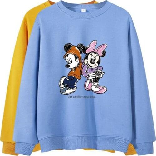 Disney Cartoon Mickey Minnie Mouse Print O-Neck Pullover Streetwear Women Sweatshirt Lady Hoodies Female Casual Long Sleeve Top