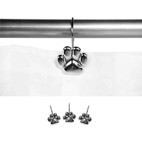 12Pcs Set Cat Footprint Decorative Shower Curtain Hooks Rust Proof Rings Hangers Home Bathroom Decorative Polished Chrome for Ro
