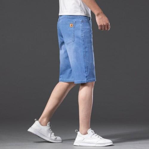 2021 Summer Mens Stretch Short Jeans Classic Lyocell Material Business Casual Elastic Male Denim Shorts Plus Size 28-42 44 46