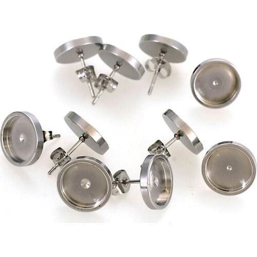 5 Pairs Stainless Steel Round Cabochon Empty Tray Stud Earring Post For Diy Handmade Earrings Jewelry Making