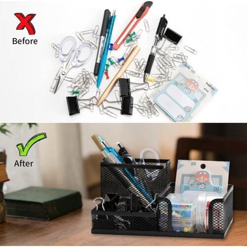 6PCS/Set Metal Desk Organization Pen Holder Organizer Office Pencil Holders Multifunctional Storage Black Metal Mesh