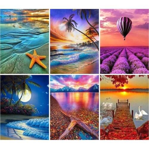 5D DIY Diamond Painting Seaside Scenery Kit Full Drill Square Embroidery Mosaic Sunset Landscape Pictures Rhinestones Home Decor