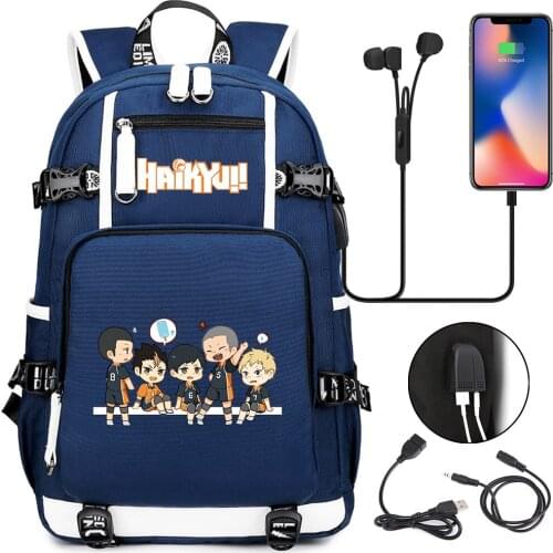 Anime Haikyuu!! Cartoon Backpack School Bags For Teenagers Unisex Student Bookbag Zipper USB Travel Laptop Shoulders Bags