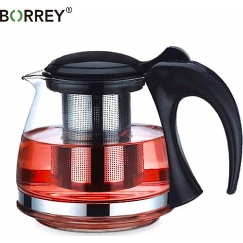 BORREY Large Capacity Flower Tea pot Set Glass Cold kettle Cup Puer Teapot Office Home Tool With Filter Handle Transparent Base